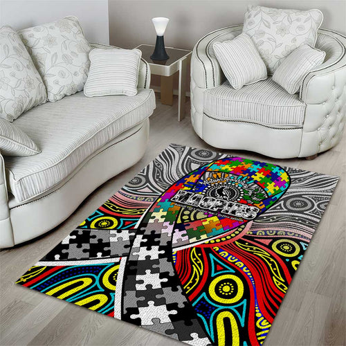 Autism Awareness Australia Collingwood Magpies Area Rug Aboriginal Indigenous Art