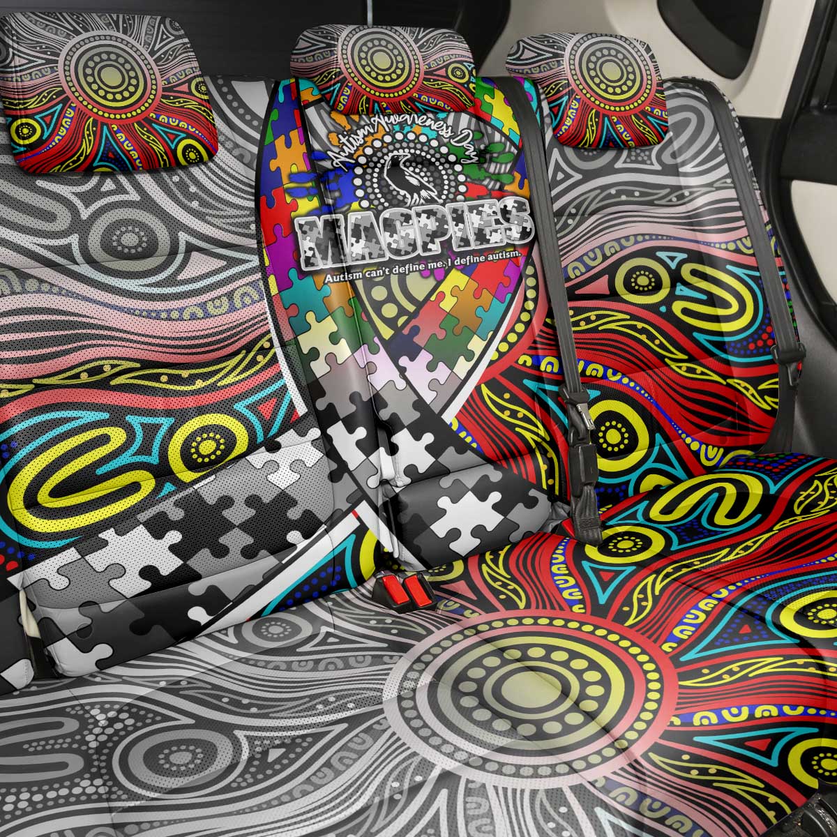 Autism Awareness Australia Collingwood Magpies Back Car Seat Cover Aboriginal Indigenous Art