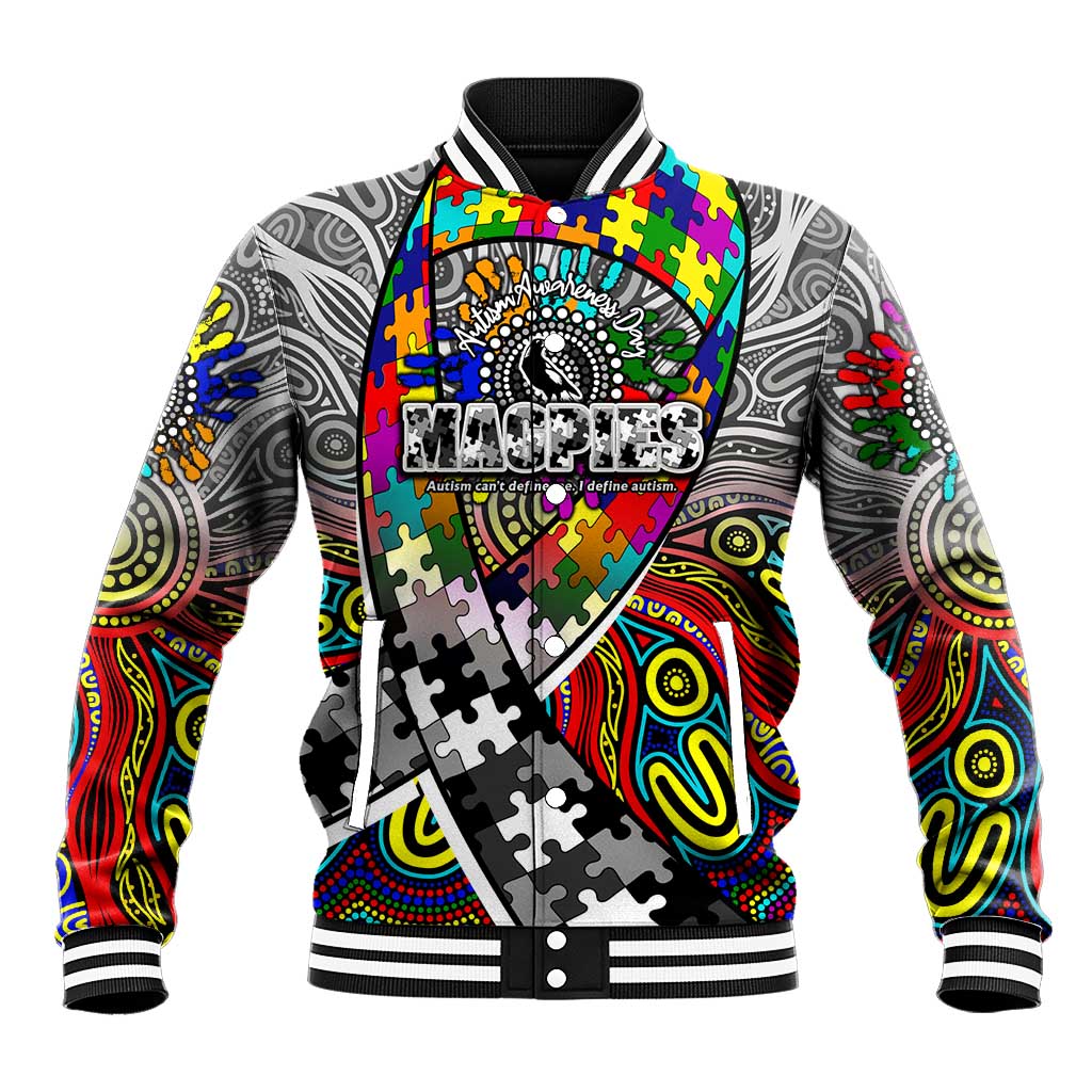 Autism Awareness Australia Collingwood Magpies Baseball Jacket Aboriginal Indigenous Art