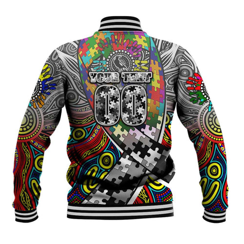 Autism Awareness Australia Collingwood Magpies Baseball Jacket Aboriginal Indigenous Art