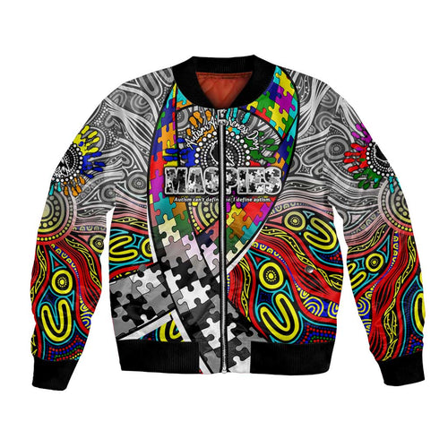 Autism Awareness Australia Collingwood Magpies Bomber Jacket Aboriginal Indigenous Art