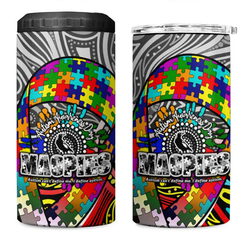 Autism Awareness Australia Collingwood Magpies 4 in 1 Can Cooler Tumbler Aboriginal Indigenous Art