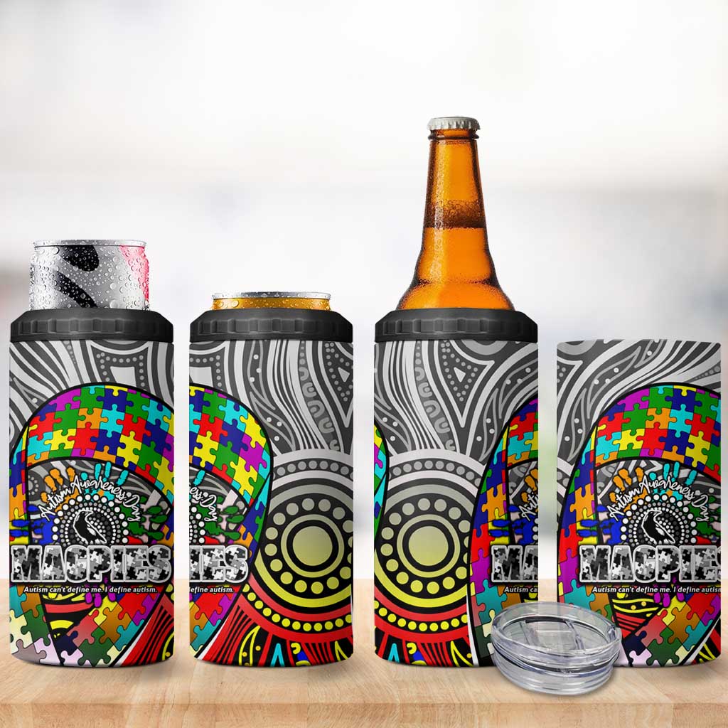 Autism Awareness Australia Collingwood Magpies 4 in 1 Can Cooler Tumbler Aboriginal Indigenous Art