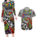 Autism Awareness Australia Collingwood Magpies Couples Matching Long Sleeve Bodycon Dress and Hawaiian Shirt Aboriginal Indigenous Art