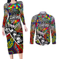 Autism Awareness Australia Collingwood Magpies Couples Matching Long Sleeve Bodycon Dress and Long Sleeve Button Shirt Aboriginal Indigenous Art