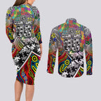 Autism Awareness Australia Collingwood Magpies Couples Matching Long Sleeve Bodycon Dress and Long Sleeve Button Shirt Aboriginal Indigenous Art