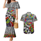 Autism Awareness Australia Collingwood Magpies Couples Matching Mermaid Dress and Hawaiian Shirt Aboriginal Indigenous Art