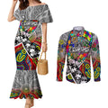 Autism Awareness Australia Collingwood Magpies Couples Matching Mermaid Dress and Long Sleeve Button Shirt Aboriginal Indigenous Art