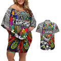 Autism Awareness Australia Collingwood Magpies Couples Matching Off Shoulder Short Dress and Hawaiian Shirt Aboriginal Indigenous Art