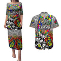 Autism Awareness Australia Collingwood Magpies Couples Matching Puletasi and Hawaiian Shirt Aboriginal Indigenous Art