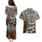 Autism Awareness Australia Collingwood Magpies Couples Matching Puletasi and Hawaiian Shirt Aboriginal Indigenous Art