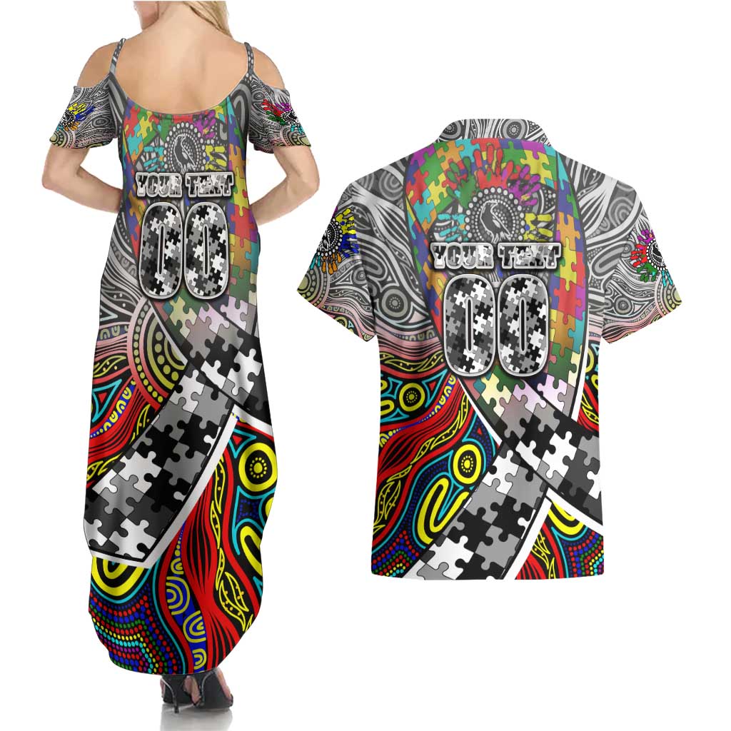 Autism Awareness Australia Collingwood Magpies Couples Matching Summer Maxi Dress and Hawaiian Shirt Aboriginal Indigenous Art