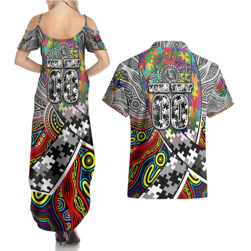 Autism Awareness Australia Collingwood Magpies Couples Matching Summer Maxi Dress and Hawaiian Shirt Aboriginal Indigenous Art