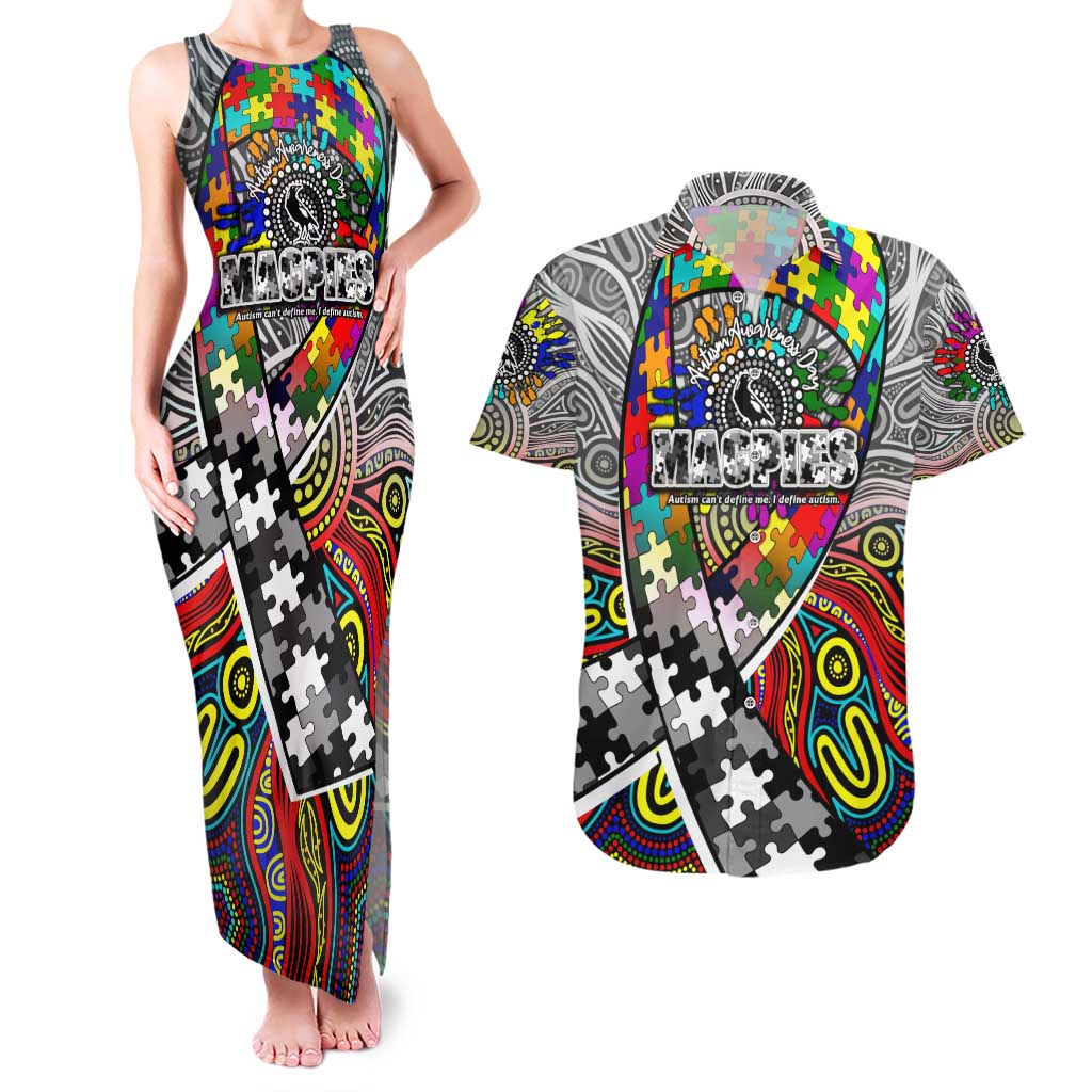 Autism Awareness Australia Collingwood Magpies Couples Matching Tank Maxi Dress and Hawaiian Shirt Aboriginal Indigenous Art