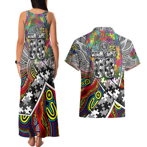 Autism Awareness Australia Collingwood Magpies Couples Matching Tank Maxi Dress and Hawaiian Shirt Aboriginal Indigenous Art
