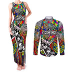 Autism Awareness Australia Collingwood Magpies Couples Matching Tank Maxi Dress and Long Sleeve Button Shirt Aboriginal Indigenous Art
