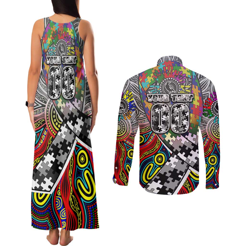 Autism Awareness Australia Collingwood Magpies Couples Matching Tank Maxi Dress and Long Sleeve Button Shirt Aboriginal Indigenous Art