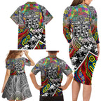 Autism Awareness Australia Collingwood Magpies Family Matching Long Sleeve Bodycon Dress and Hawaiian Shirt Aboriginal Indigenous Art