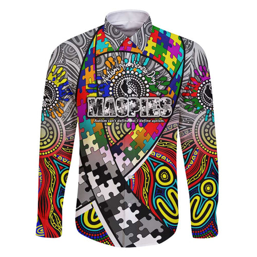 Autism Awareness Australia Collingwood Magpies Family Matching Long Sleeve Bodycon Dress and Hawaiian Shirt Aboriginal Indigenous Art