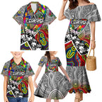 Autism Awareness Australia Collingwood Magpies Family Matching Mermaid Dress and Hawaiian Shirt Aboriginal Indigenous Art