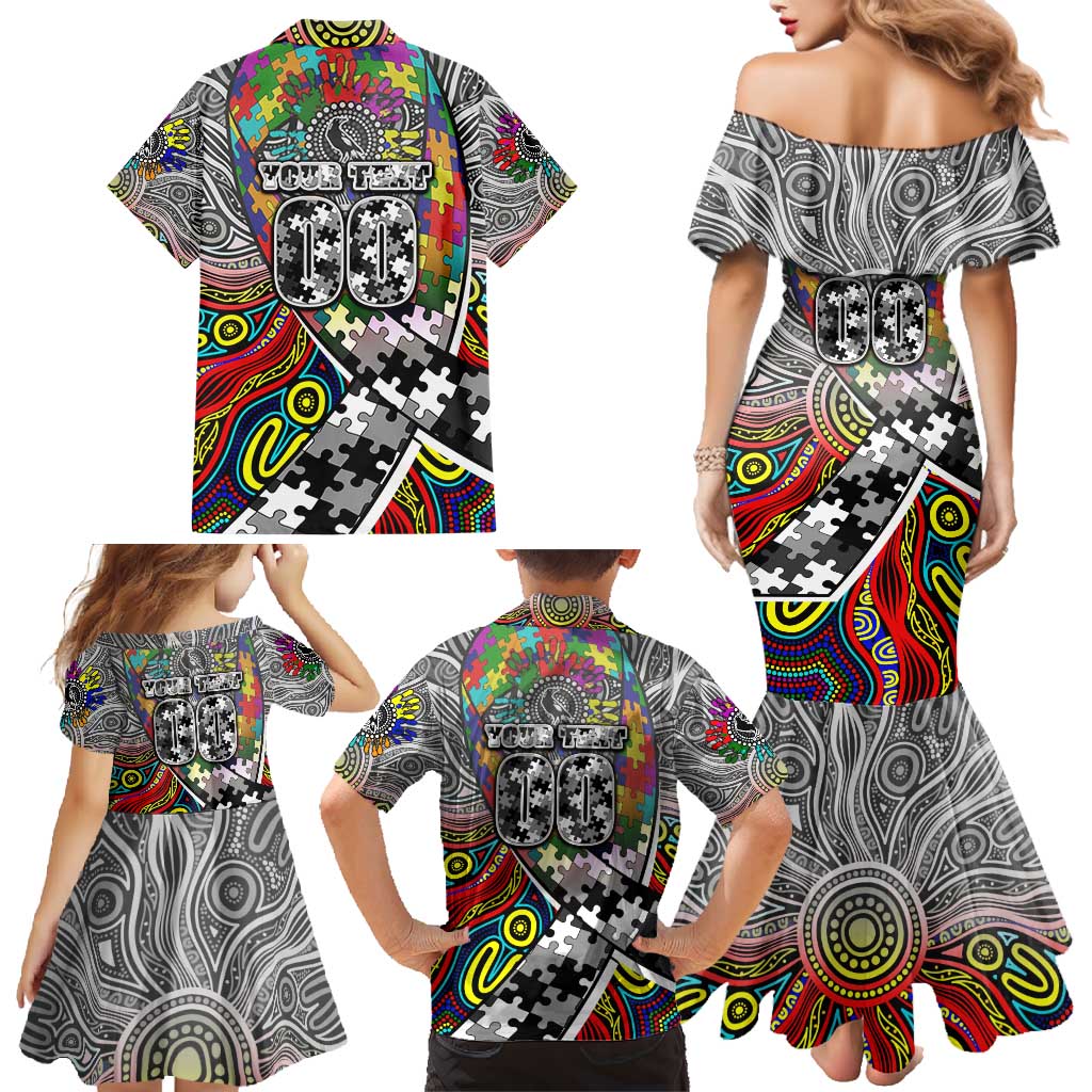 Autism Awareness Australia Collingwood Magpies Family Matching Mermaid Dress and Hawaiian Shirt Aboriginal Indigenous Art