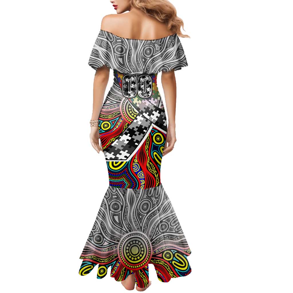 Autism Awareness Australia Collingwood Magpies Family Matching Mermaid Dress and Hawaiian Shirt Aboriginal Indigenous Art
