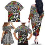 Autism Awareness Australia Collingwood Magpies Family Matching Off The Shoulder Long Sleeve Dress and Hawaiian Shirt Aboriginal Indigenous Art