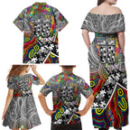 Autism Awareness Australia Collingwood Magpies Family Matching Off Shoulder Maxi Dress and Hawaiian Shirt Aboriginal Indigenous Art