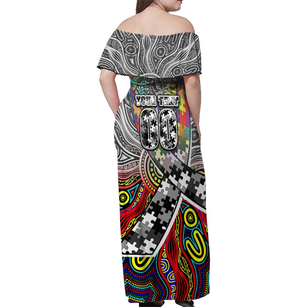 Autism Awareness Australia Collingwood Magpies Family Matching Off Shoulder Maxi Dress and Hawaiian Shirt Aboriginal Indigenous Art