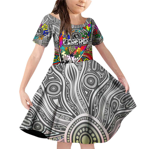 Autism Awareness Australia Collingwood Magpies Family Matching Off Shoulder Short Dress and Hawaiian Shirt Aboriginal Indigenous Art