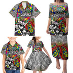 Autism Awareness Australia Collingwood Magpies Family Matching Puletasi and Hawaiian Shirt Aboriginal Indigenous Art