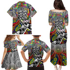 Autism Awareness Australia Collingwood Magpies Family Matching Puletasi and Hawaiian Shirt Aboriginal Indigenous Art