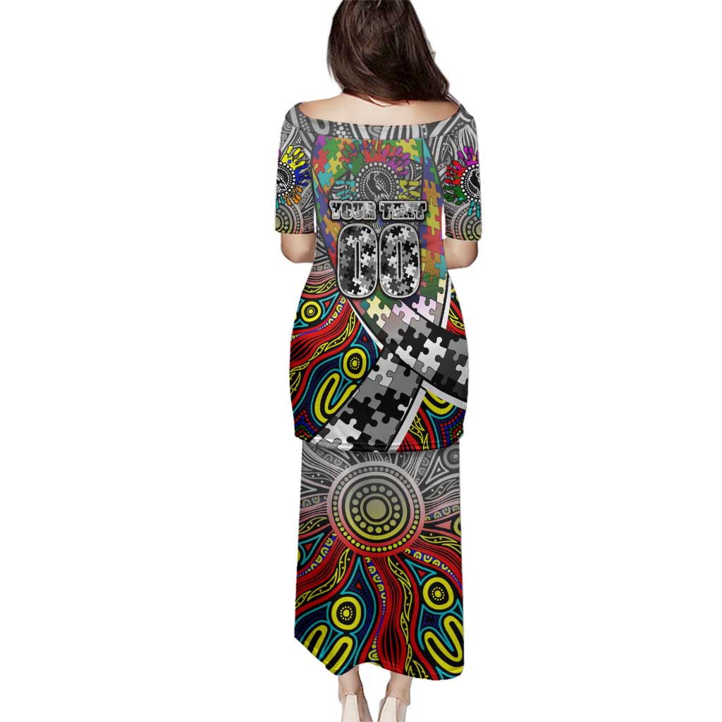Autism Awareness Australia Collingwood Magpies Family Matching Puletasi and Hawaiian Shirt Aboriginal Indigenous Art