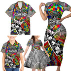 Autism Awareness Australia Collingwood Magpies Family Matching Short Sleeve Bodycon Dress and Hawaiian Shirt Aboriginal Indigenous Art
