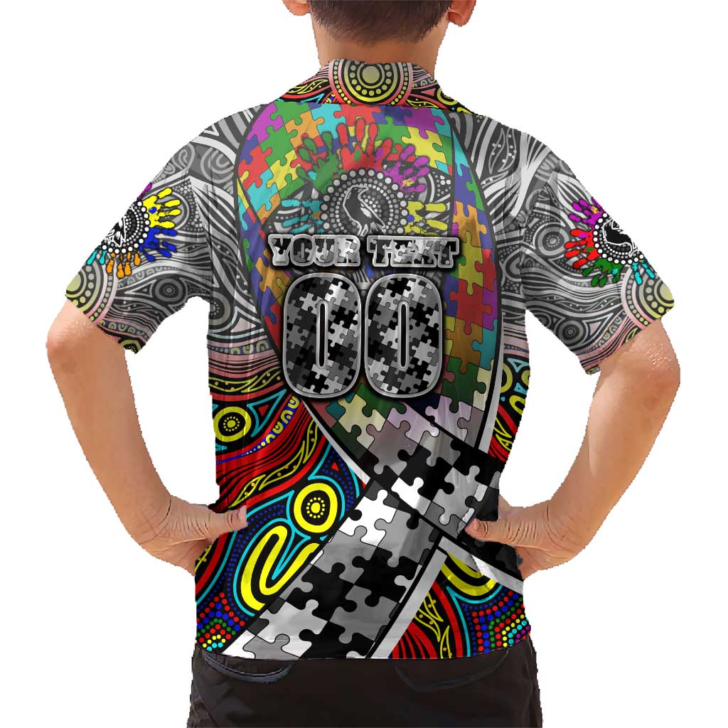 Autism Awareness Australia Collingwood Magpies Family Matching Short Sleeve Bodycon Dress and Hawaiian Shirt Aboriginal Indigenous Art