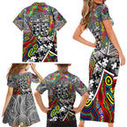 Autism Awareness Australia Collingwood Magpies Family Matching Short Sleeve Bodycon Dress and Hawaiian Shirt Aboriginal Indigenous Art