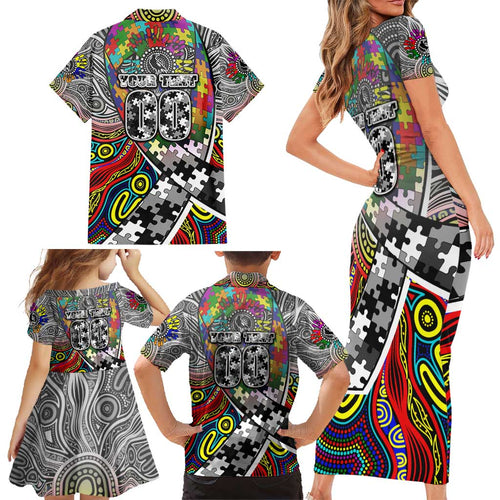 Autism Awareness Australia Collingwood Magpies Family Matching Short Sleeve Bodycon Dress and Hawaiian Shirt Aboriginal Indigenous Art