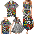Autism Awareness Australia Collingwood Magpies Family Matching Summer Maxi Dress and Hawaiian Shirt Aboriginal Indigenous Art