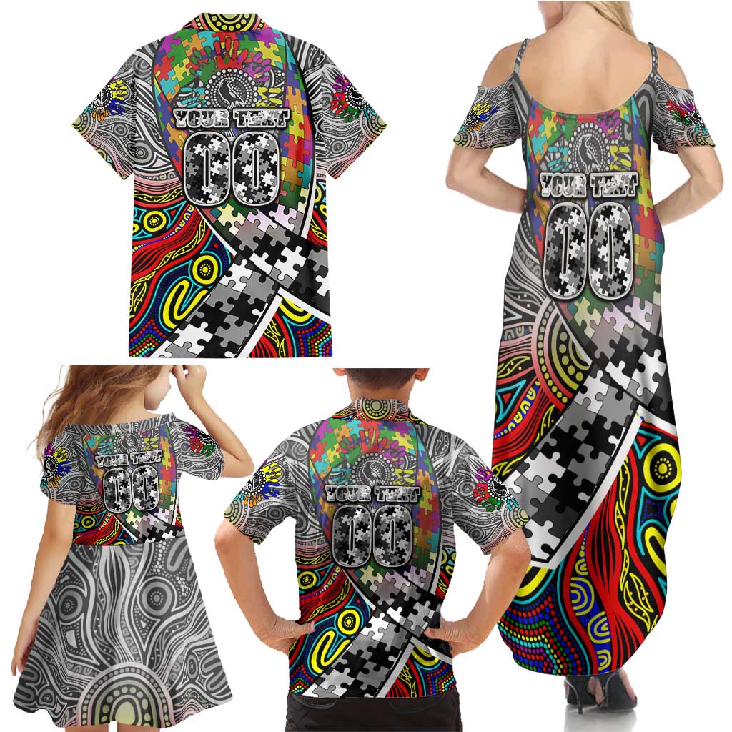 Autism Awareness Australia Collingwood Magpies Family Matching Summer Maxi Dress and Hawaiian Shirt Aboriginal Indigenous Art