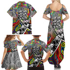 Autism Awareness Australia Collingwood Magpies Family Matching Summer Maxi Dress and Hawaiian Shirt Aboriginal Indigenous Art