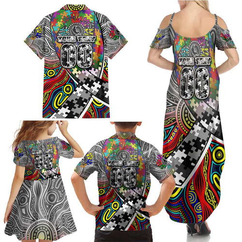 Autism Awareness Australia Collingwood Magpies Family Matching Summer Maxi Dress and Hawaiian Shirt Aboriginal Indigenous Art