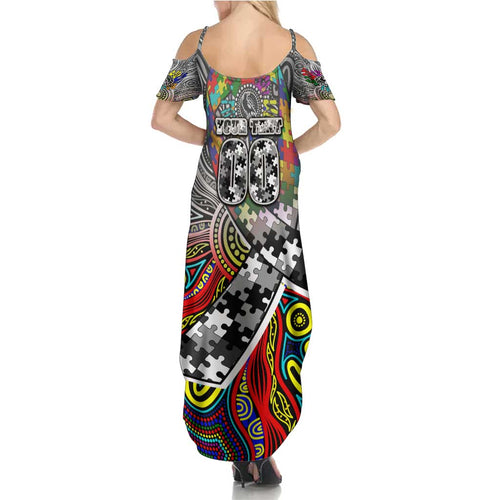 Autism Awareness Australia Collingwood Magpies Family Matching Summer Maxi Dress and Hawaiian Shirt Aboriginal Indigenous Art