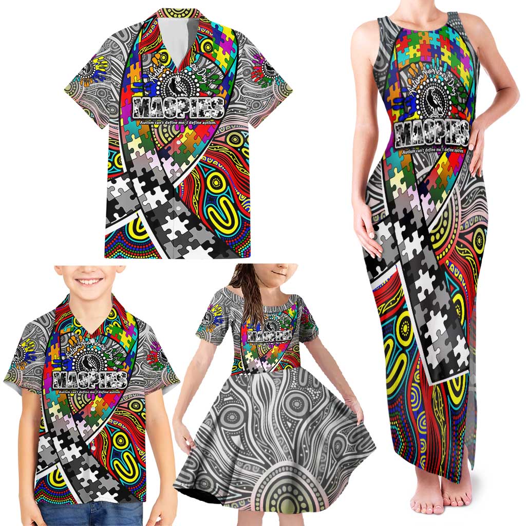 Autism Awareness Australia Collingwood Magpies Family Matching Tank Maxi Dress and Hawaiian Shirt Aboriginal Indigenous Art