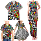 Autism Awareness Australia Collingwood Magpies Family Matching Tank Maxi Dress and Hawaiian Shirt Aboriginal Indigenous Art