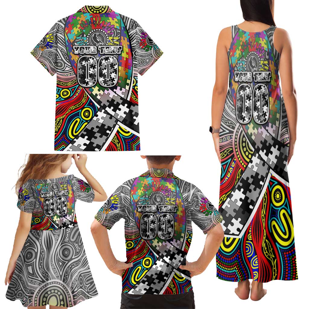 Autism Awareness Australia Collingwood Magpies Family Matching Tank Maxi Dress and Hawaiian Shirt Aboriginal Indigenous Art