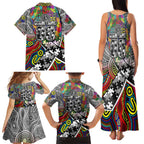 Autism Awareness Australia Collingwood Magpies Family Matching Tank Maxi Dress and Hawaiian Shirt Aboriginal Indigenous Art