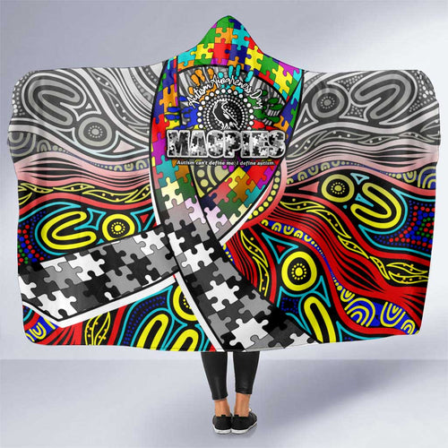 Autism Awareness Australia Collingwood Magpies Hooded Blanket Aboriginal Indigenous Art