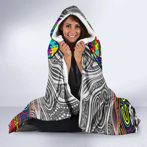 Autism Awareness Australia Collingwood Magpies Hooded Blanket Aboriginal Indigenous Art