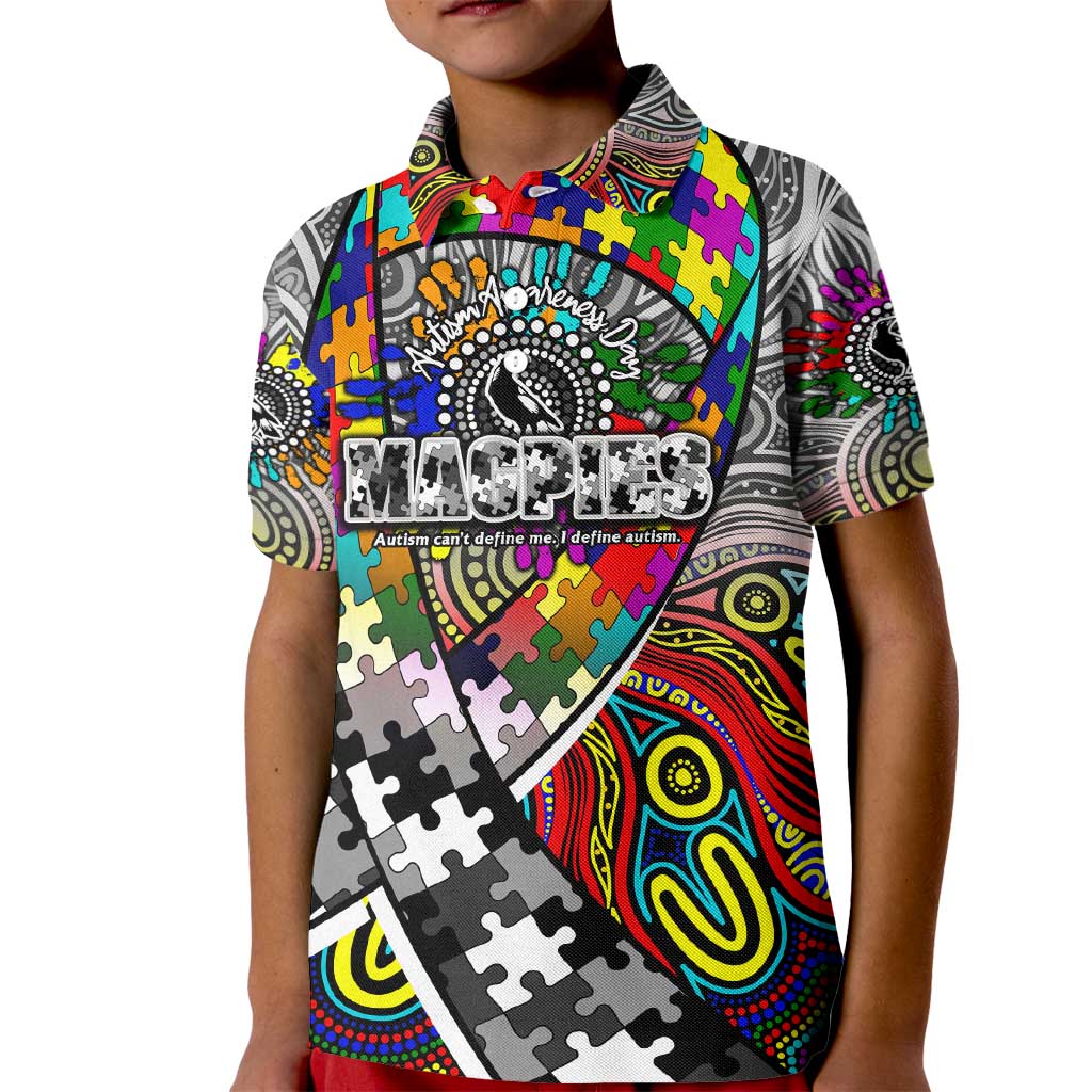 Autism Awareness Australia Collingwood Magpies Kid Polo Shirt Aboriginal Indigenous Art