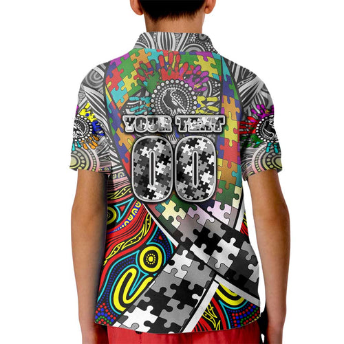 Autism Awareness Australia Collingwood Magpies Kid Polo Shirt Aboriginal Indigenous Art